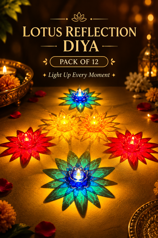 Lotus Reflection LED Diya Set – Decorative Lotus Flower Lights (Pack of 12)
